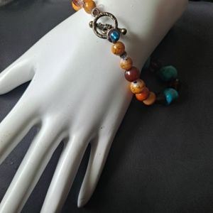 NEW handcrafted turquoise and carnelian bracelet 7 in.